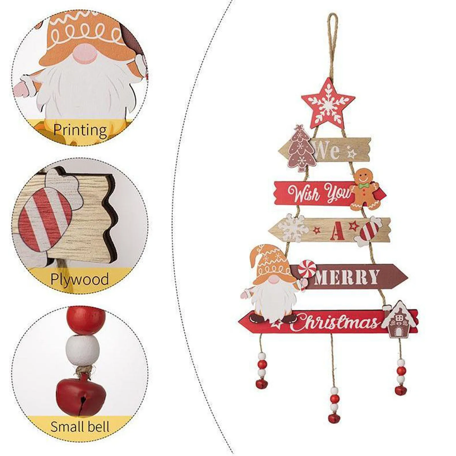 Christmas Decoration Cartoon Wooden Pendant Gingerbread Dwarf Pendant, Christmas Pendant Gingerbread Man Gnome Decorations