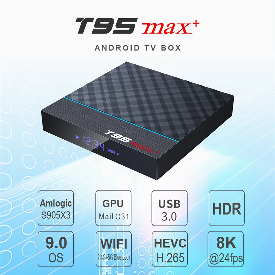 T95 MAX Plus Smart TV Box Android 9.0 Amlogic S905X3 4GB 64GB Wifi USB3.0 1080P H.265 4K 60fps Media Player