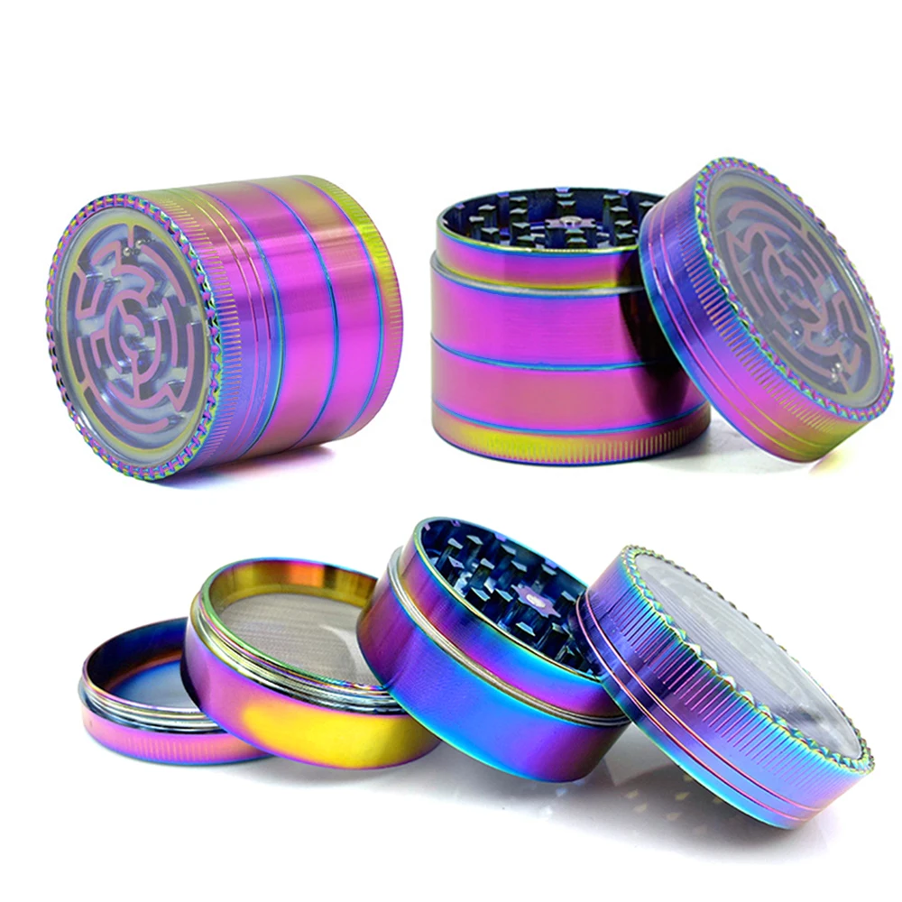 Maze Tobacco Herb Grinder 4 Layers Rainbow Color 52mm 63mm Smoking Metal Kitchen Spice Grinders Gadgets