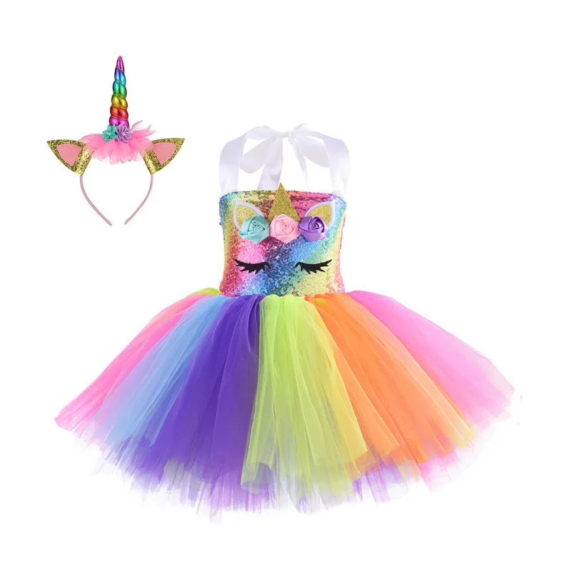 

2T 4T 6T 8T 10T Layered Tulle Tutu Dress for Toddler Girls,Baby Girl Rainbow Tutu Princess Skirt Set with Headband