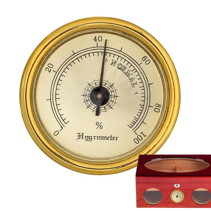 High Accuracy Brass Cigar Hygrometer Round Insert Style Analog Hygrometer Humidity Gauge For Humidors Guitar Violin Cigar Box