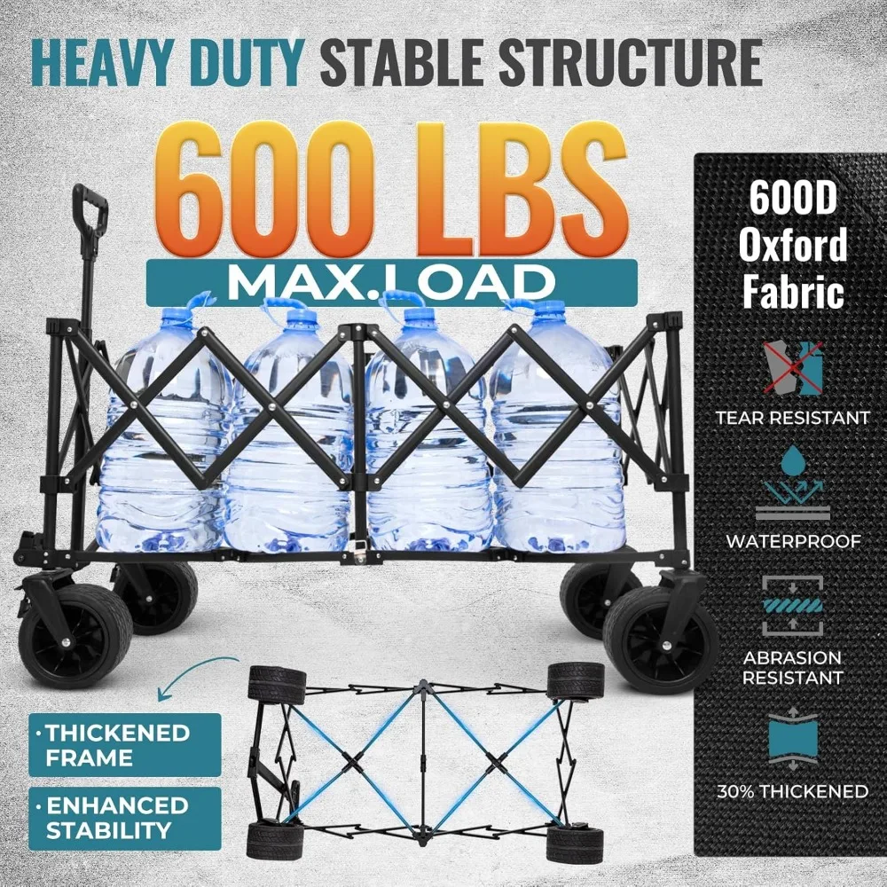 Gerobak Pantai Lipat Tugas Berat 600lbs dengan Rem, Kantong Samping, dan Roda Segala Medan untuk Gerobak Kebun