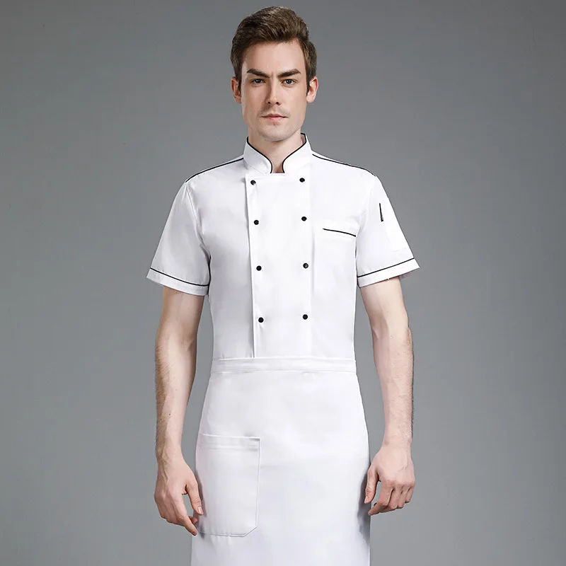 Uniforme de Chef de manga corta para Hotel, ropa de trabajo para cocina, Catering, barbacoa, olla caliente, comida rápida, restaurante, cantina, hornear, P