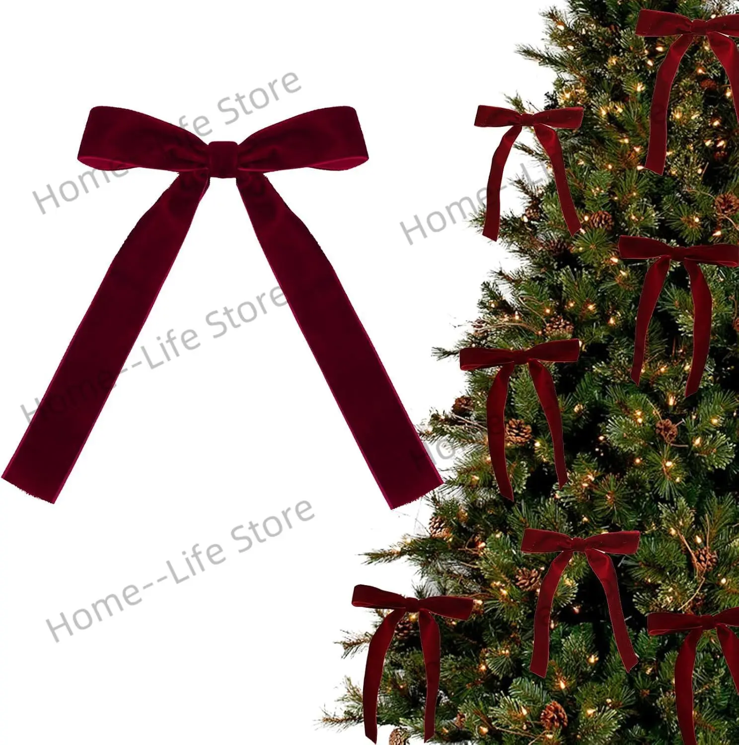 

12pcs Burgundy Velvet Bows for Christmas Tree Decorations Wreath Garland Velvet Bows with Twist Tie