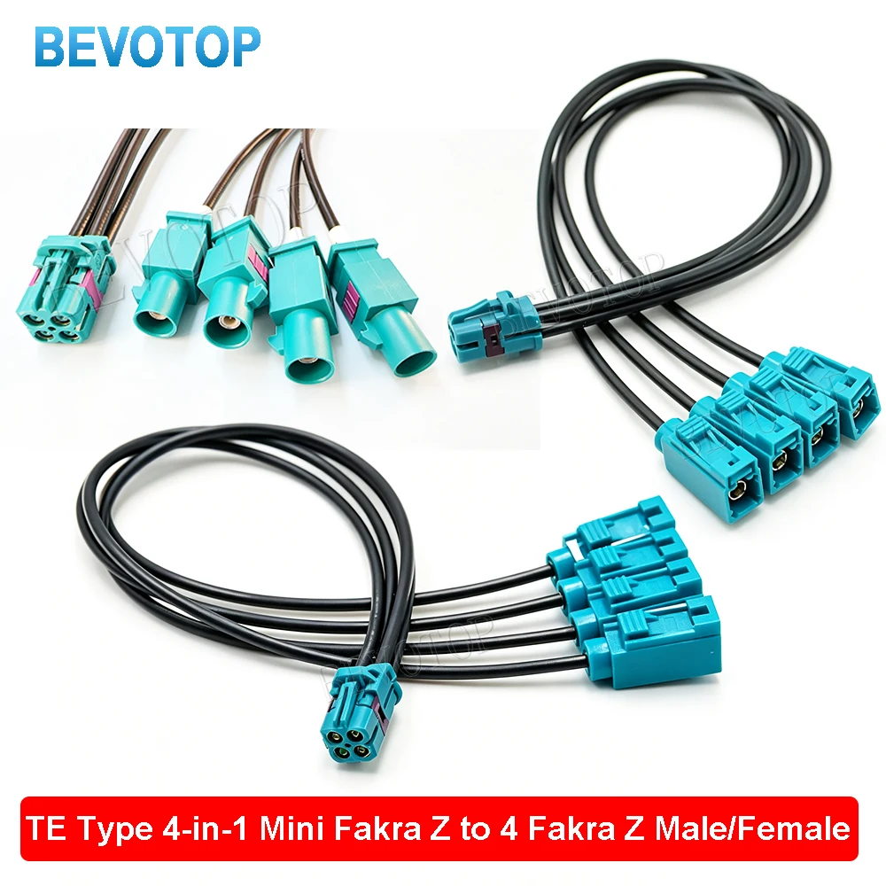 1Pcs RG-174 TE Type 4-in-1 Mini Fakra Z to 4*Fakra Z Male/Female Connector RG174 RF Coaxial Cable 50 Ohm High Quality BEVOTOP