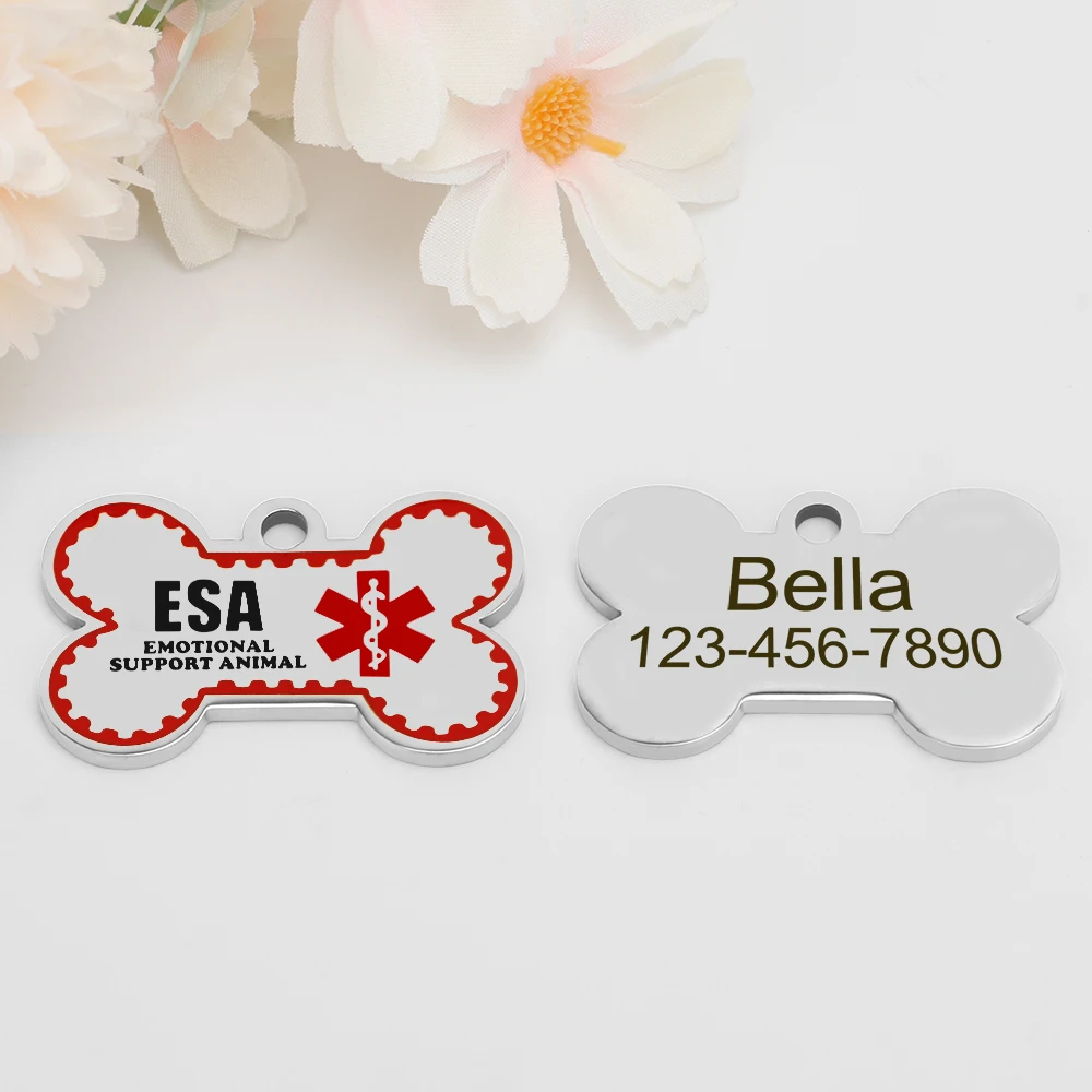 Personalisierte ESA-Hundemarke aus Edelstahl – Individuelle Emotional Support Animal (ESA) Haustier-ID-Anhänger in Knochenform – Detail 9