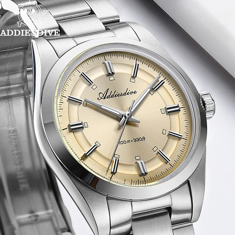 

ADDIESDIVE AD2515 Dress Watch Men New VH31 Quartz Wristwatch Waterproof 100m Domed Glass Luminous Stainless Steel 36mm Watch