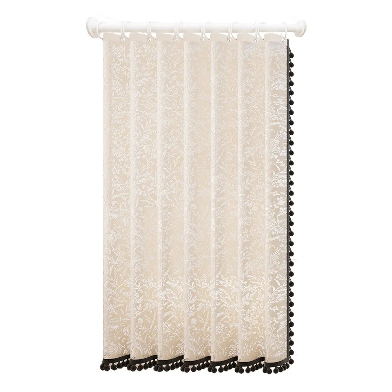 For Gauze Curtain Three-sided Hairball Fringed Shower Curtain Bathroom Waterproof Light-transmitting Partition Door Curtain