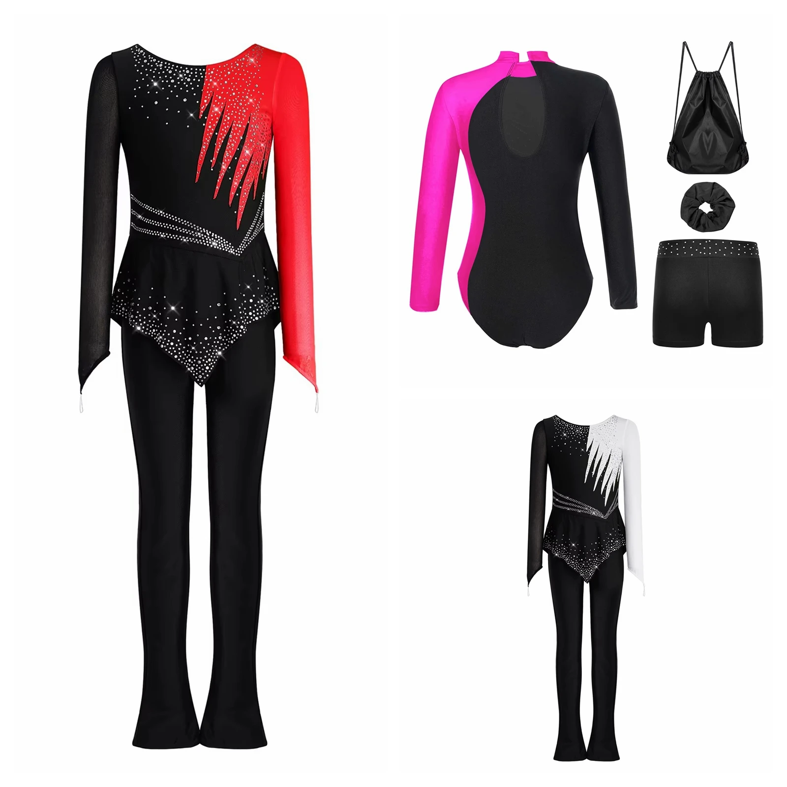 

Kids Girls Figure Skating Acrobatics Bodysuit Jumpsuit Rhythmic Gymnastics Children's Performance Costume Ballet Dance Outfits