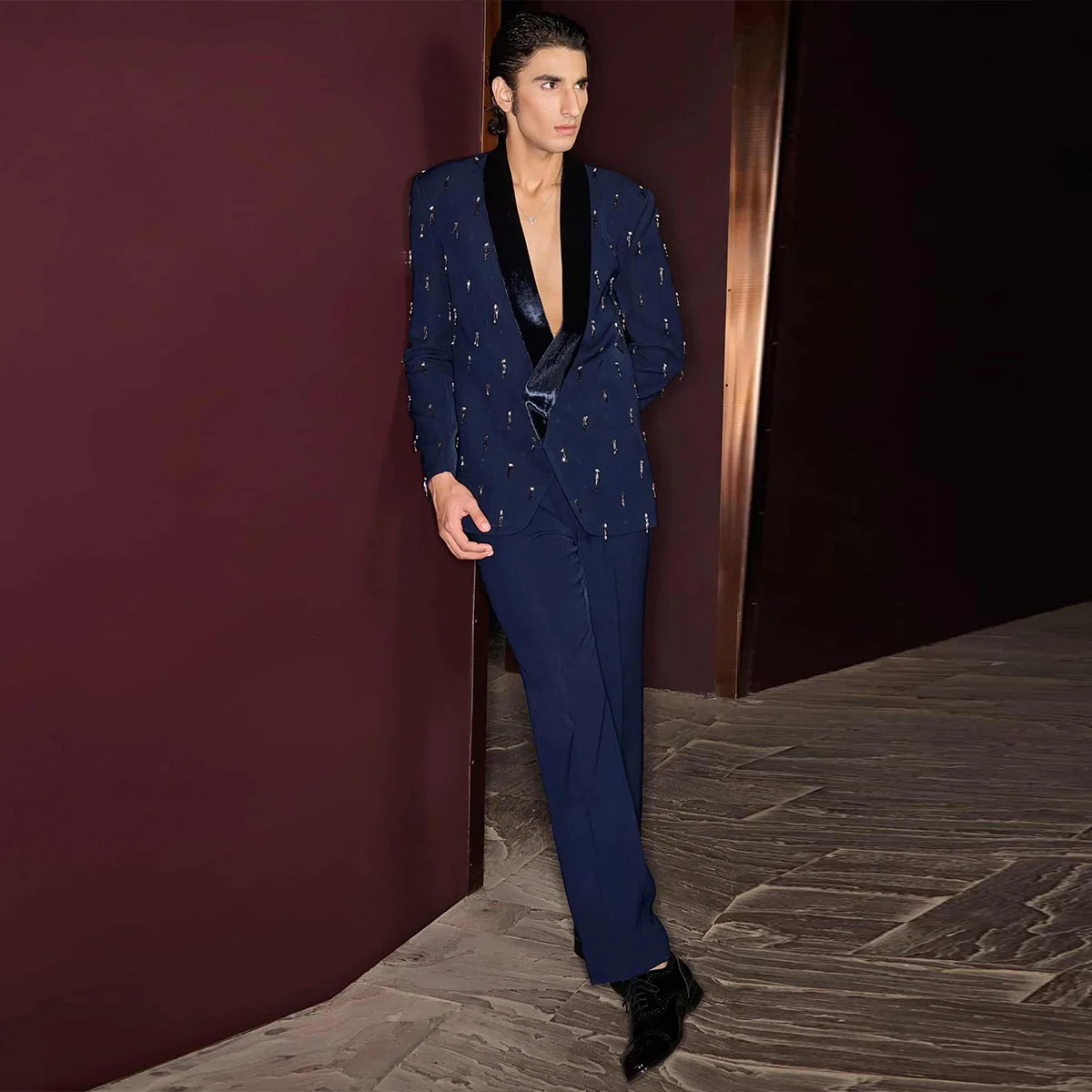 

Мужские костюмы на заказ, комплекты из 2 предметов, однобортные пиджаки для жениха, свадебные, с бриллиантами и бисером, приталенные, для вечеринок, смокинги