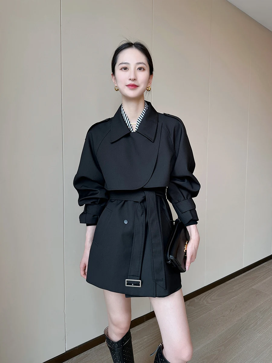 

PIN Bla Ele Women's Coat Waist-Cinching Midi Length Autumn 2025 New Sle Commute Long Sve Double-Button Polyester