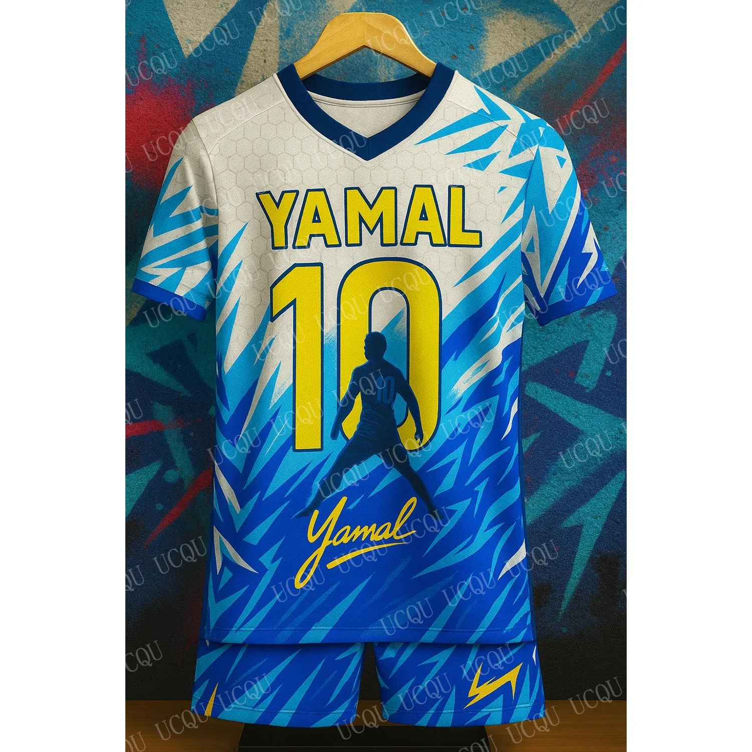 YAMAL Geometric Graffiti AI-Designed Soccer Jersey Kit for Kids Cool Style Football Training Set Summer Sportswear Hot Sale Spec