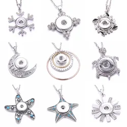 New Snap Button Jewelry Necklaces Crystal Rhinestone Snowflake Starfish 18mm Snap Necklace DIY Snap Jewelry Necklace Pendant