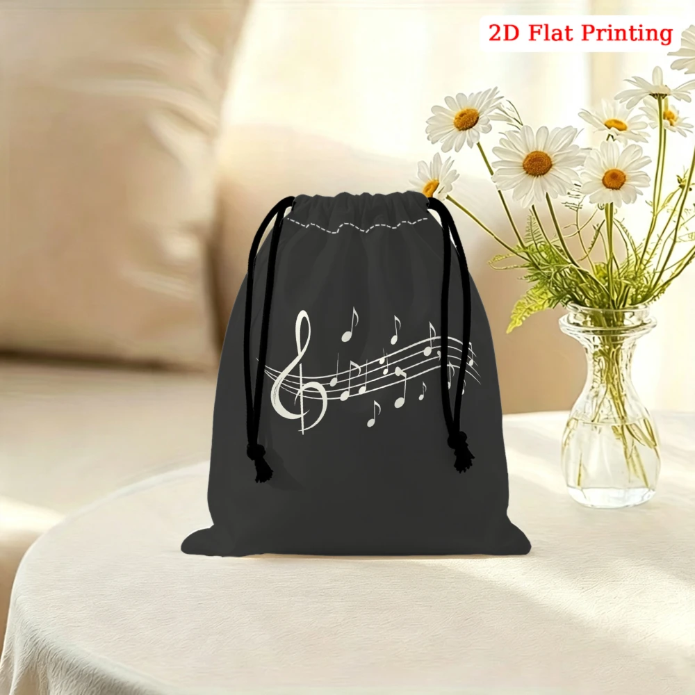 1Pc Music Note Drawstring Bag Gray Musical Symbol Storage Small Pouch For Glasses Cosmetics Travel Organizer Portable Gift