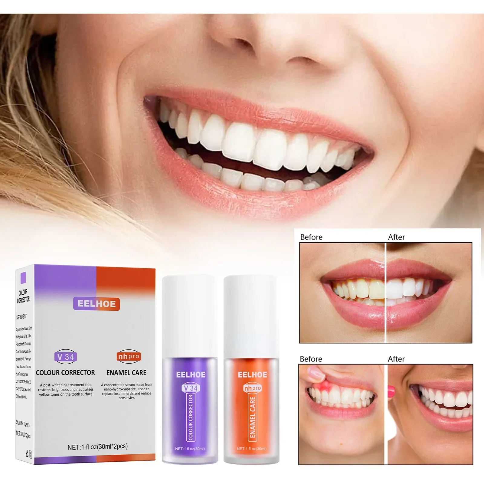 2pcs V34 Toothpaste Purple Orange Whitening Tooth Toothpaste  Teeth Repairs Oral Cleansing Brightening Stains Removing