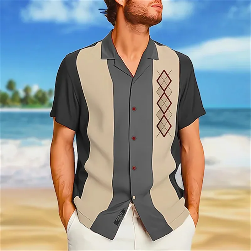 Nieuwe Mannen Hawaiian Shirt Geometrie Cuba Kraag Zwart Shirt 3D Afdrukken Korte Mouw Casual Mode Overhemd Mannen Strand t-shirt