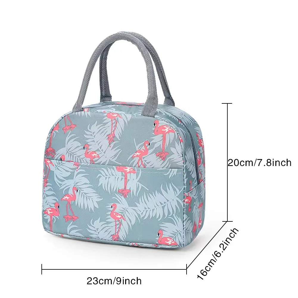 Flamingo Insulated Lunch Bag for School Office Nursing Portable Thermal Cooler Food Lunch Box Women Men Purple Flower Letter