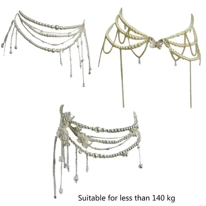 

M6CD Stylish Tassels Pearls Waist Chain Multilayer Body Chain for Parties Casual Wear
