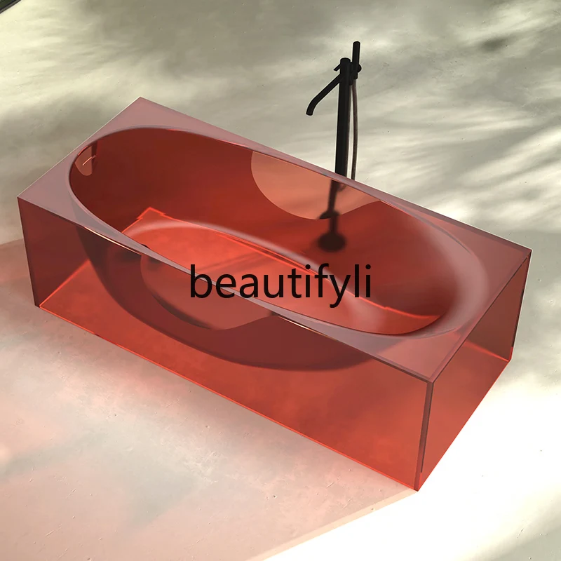 

Transparent resin bathtub household independent small apartment hotel B & B light luxury rectangular bathtub