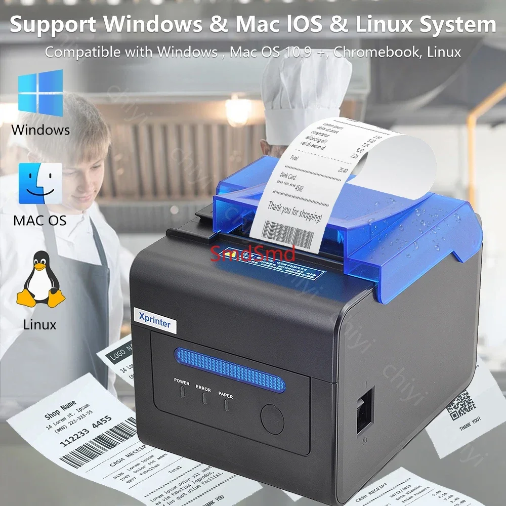 C300H USB+LAN+Serial Receipt 80mm POS  With Alarm and Sound With Cutter POS Printer Kitchen