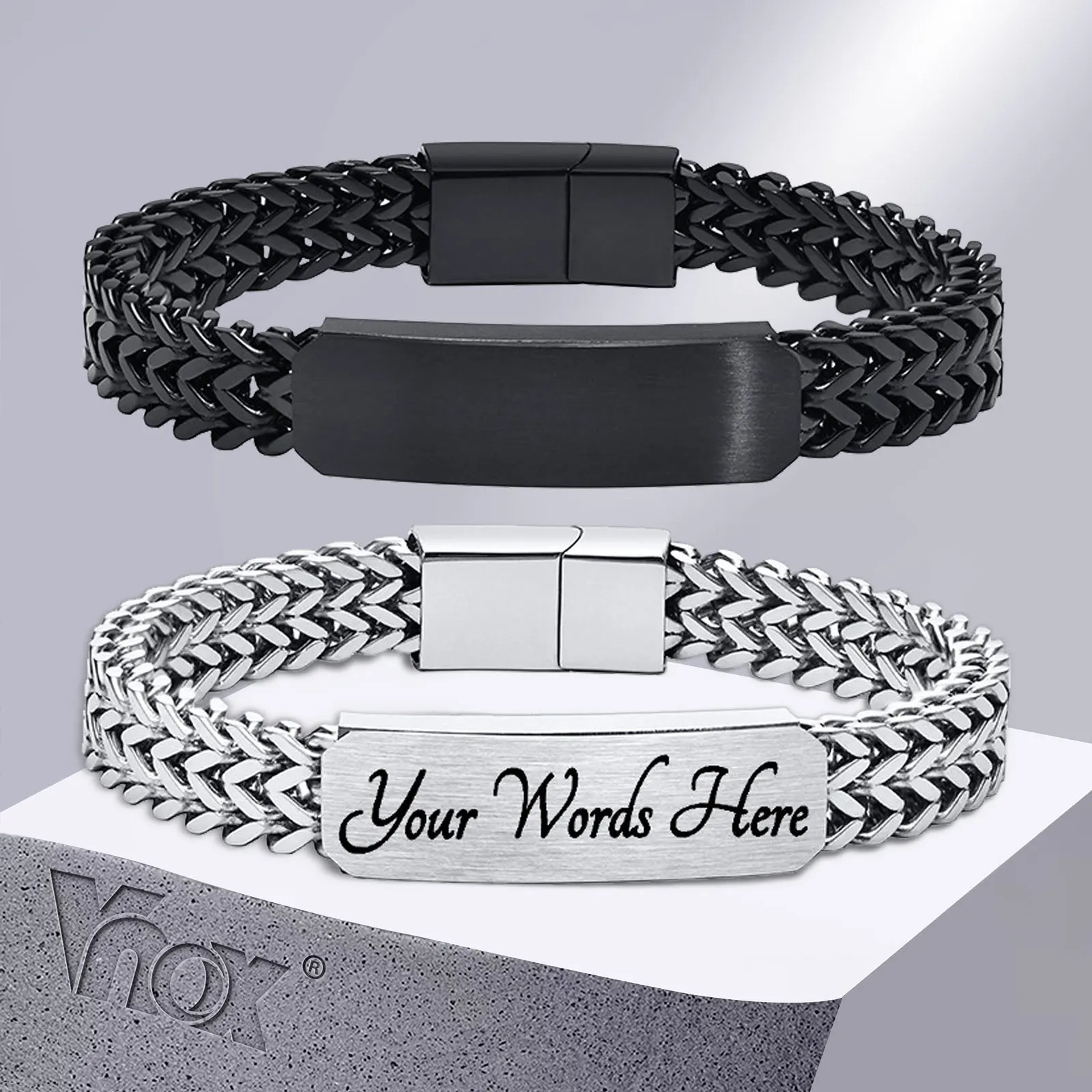 

Vnox Stylish Mens Free Custom Engrave ID Bracelet,Stainless Steel Double Franco Link Chains Bracelets Armband Male Jewelry