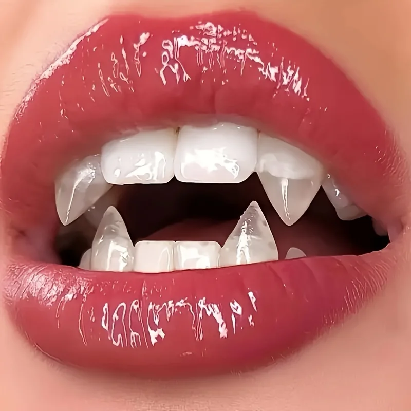 

4-Piece Set Of Transparent Resin Vampire Fangs - Perfect For Halloween & Cosplay Decorations, No Power Needed