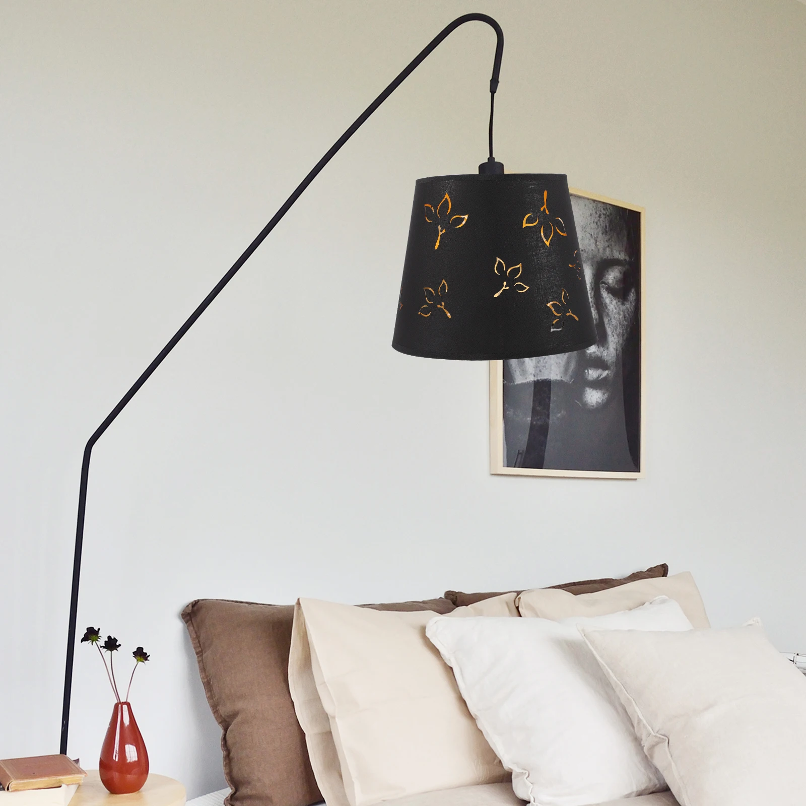 

Hollow Fabric Lampshade Black Carving Bedside Floor Lamp Cover Large Size Shade for Bedroom Living Room Home Decor