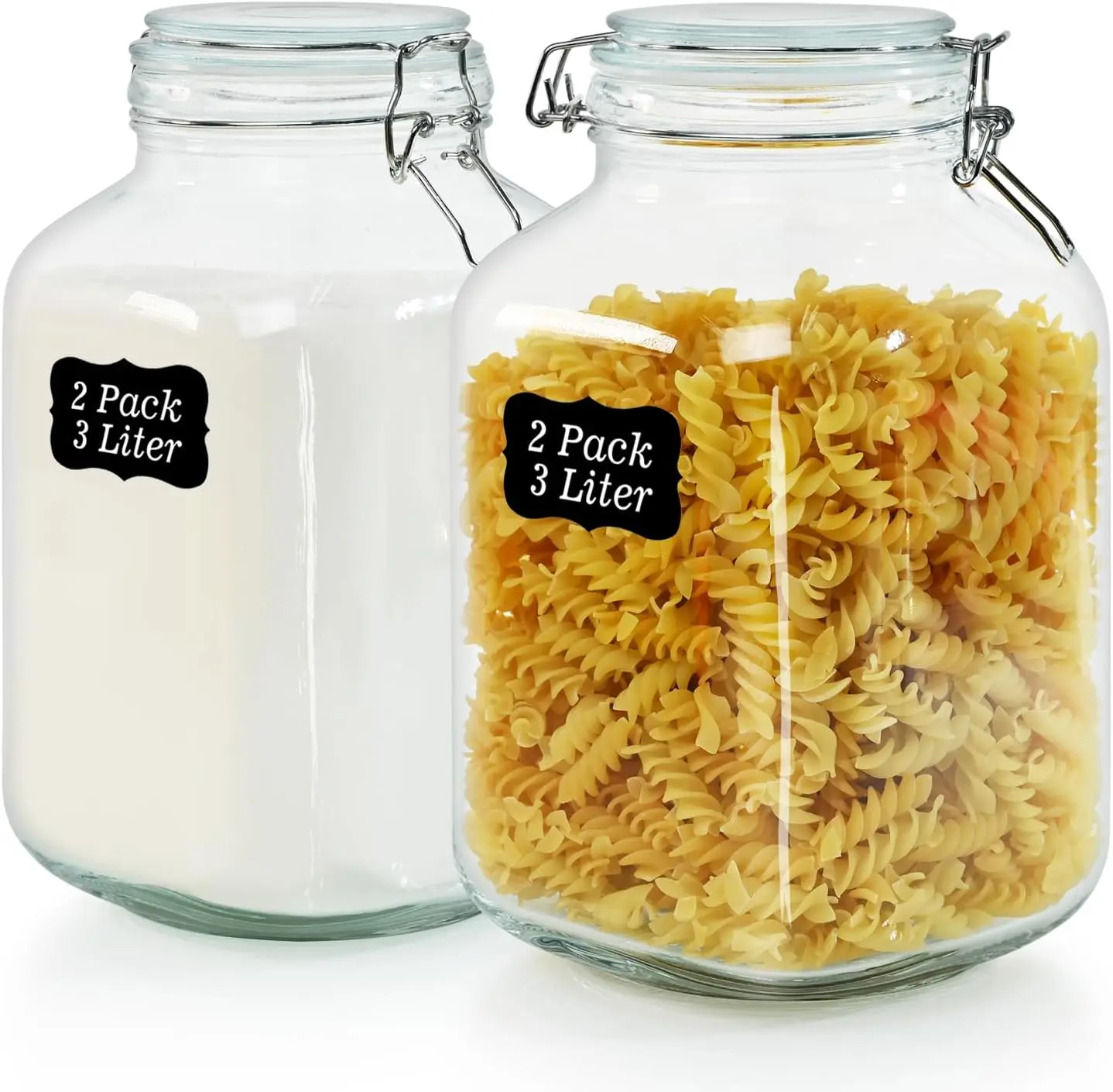 106oz Square Glass Jars with Airtight Lid, Large    Jars, Wide Mouth Storage Containers for Flour, Cereal, Coffee, Pasta and