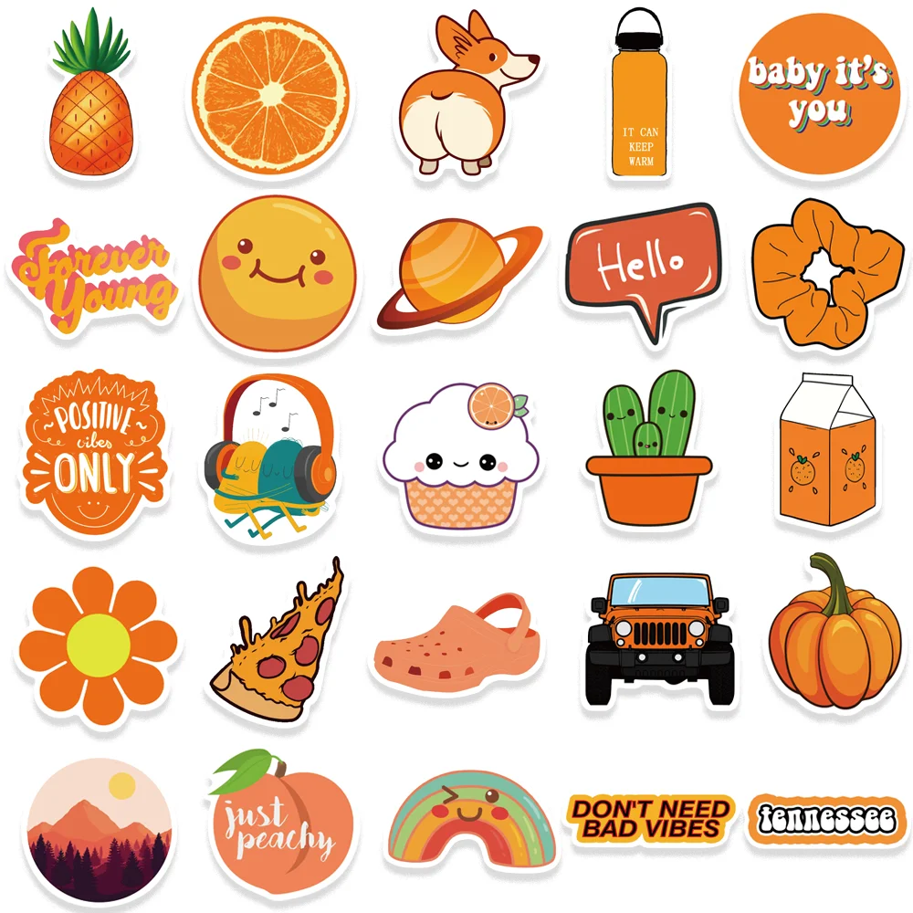 50pcs Cartoon Orange Stickers Small Fresh Cute Graffiti Decoration DIY for Scooter Laptop Waterproof Wholesale Kids Toys Gift