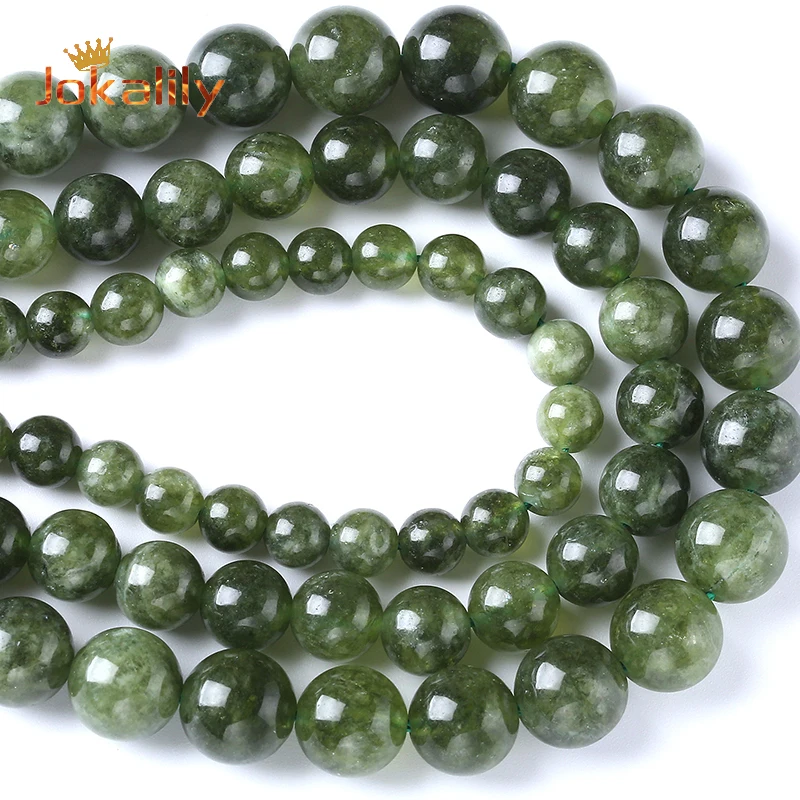 Natural Canada Jades Beads for Jewelry Making Dark Green Stone Round Loose Beads Fit DIY Bracelet Necklace Handmade 15\