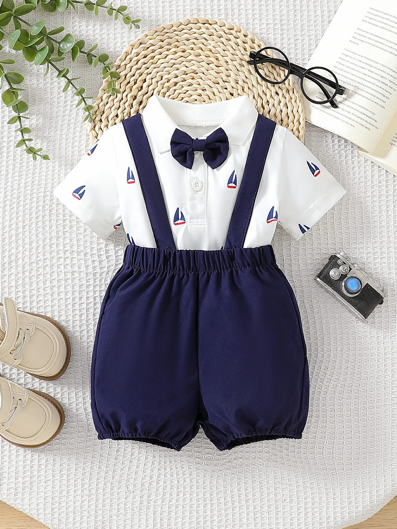 2025 New Arrival Baby Boy Thin Knit Gentleman Strap Set