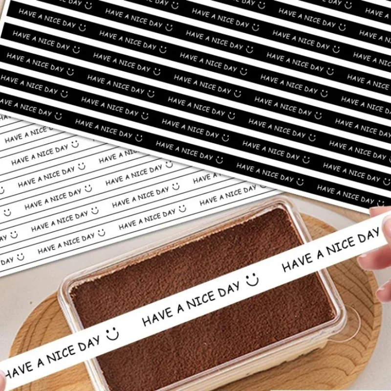 100 pegatinas decorativas de cara sonriente 'HAVE A NICE DAY' para sellar, etiquetas largas para panadería, cajas de pasteles, recipientes de postres y tazas de café