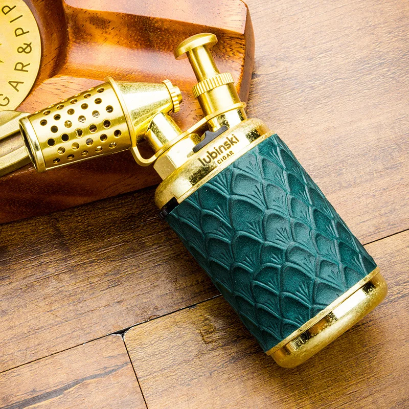 

LUBINSKI Multi-Functional Powerful Gun-Type Spray Gun Lighter Windproof Blue Flame Setting Retro Design Cigar Lighter Men'S Tool