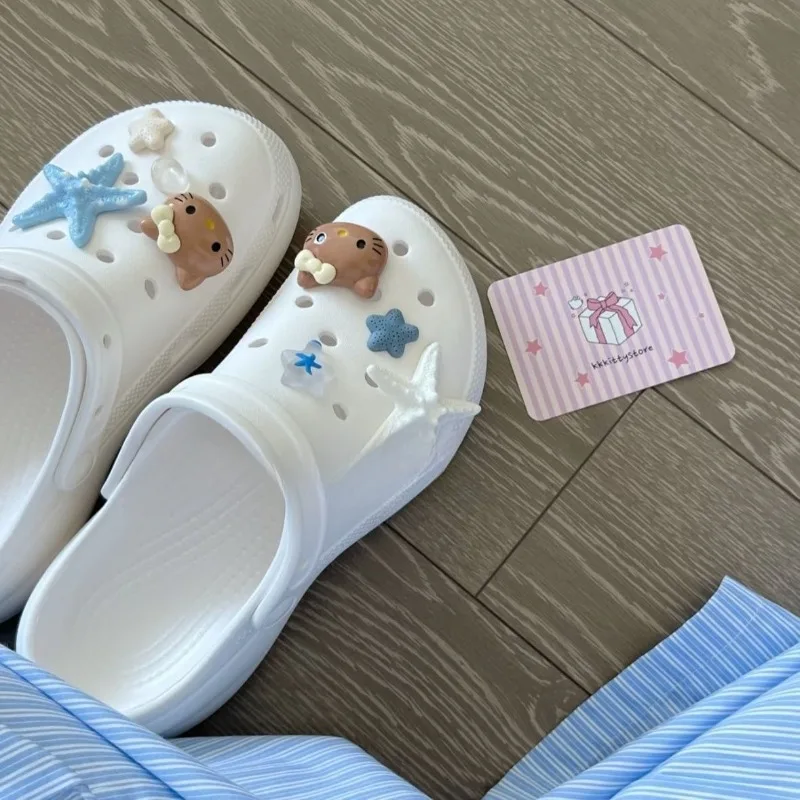 Cute Sanrio HelloKitty Summer Croc Charms Starfish Ocean Flower Diy Shoe Accessories Beach Black Skin Kawaii Cute Anime Gifts - view 3