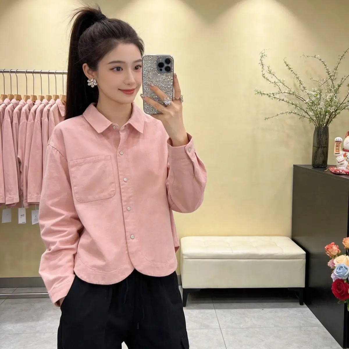 

Простая элегантная универсальная рубашка с воротником в стиле ретро, с длинным рукавом, весна-осень, новая женская кофта на одной пуговице, кардиган, верхняя одежда, топ