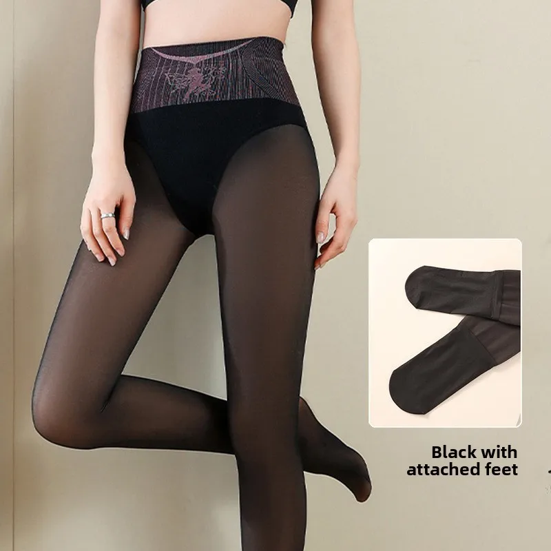 Women Shiny Black Tights Fleece Lined Thickened High Waist Tummy Control Butt Lift Pantyhose Autumn Winter  Leggings  200g