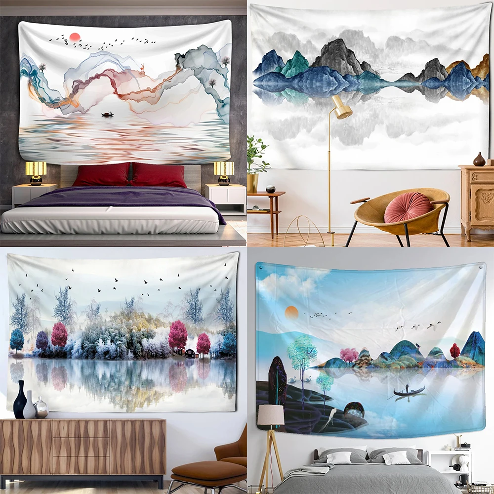 

Psychedelic landscape pattern tapestry room background cloth home decoration bedroom living room wall hanging cloth 230x180cm