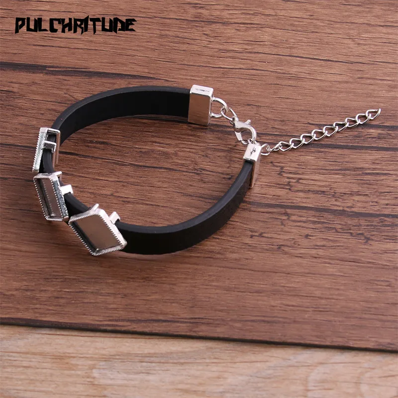 1pcs PU Bracelets Base Setting Cuff Blank Trays Brazel Fit Square 12mm*3 Glass Cameo Dome Cabochon DIY Jewelry Findings - Image 3