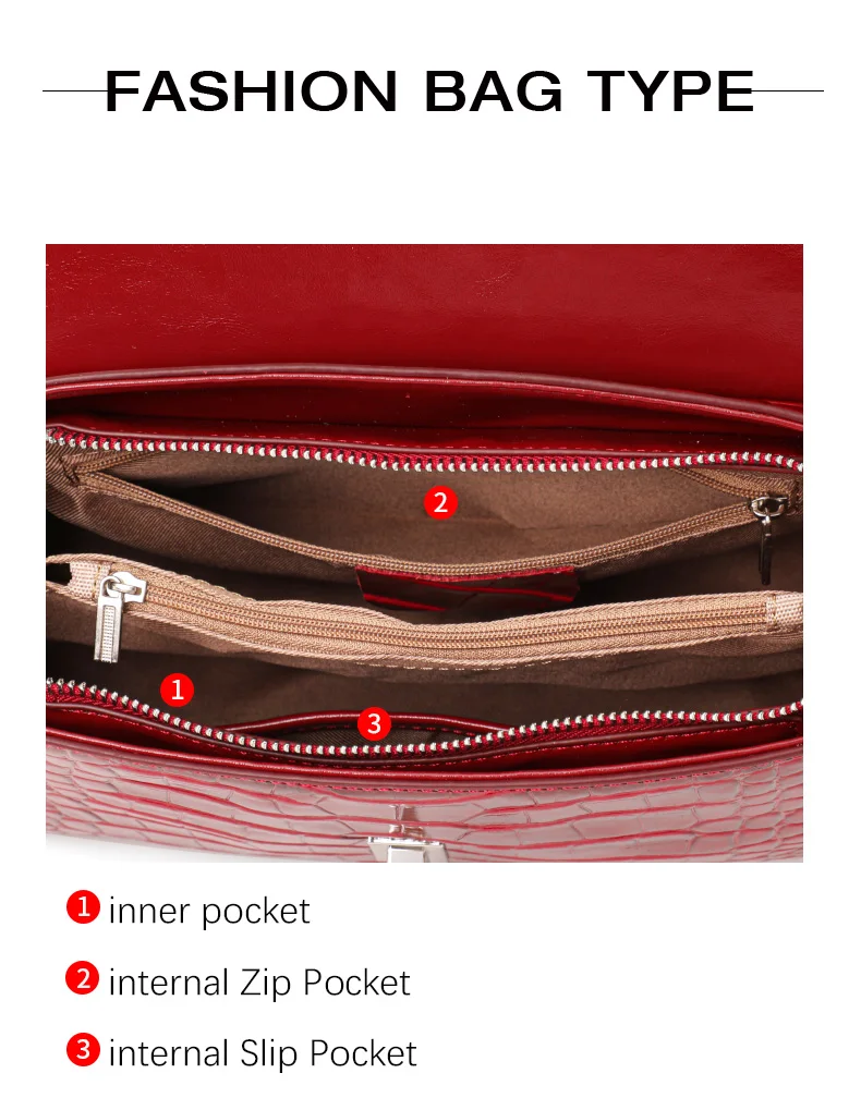 Damen-Handtasche aus Leder mit Krokodilmuster, Henkeltasche mit Schloss, Damen-Umhängetasche für Arbeit und Alltag – Detail 6