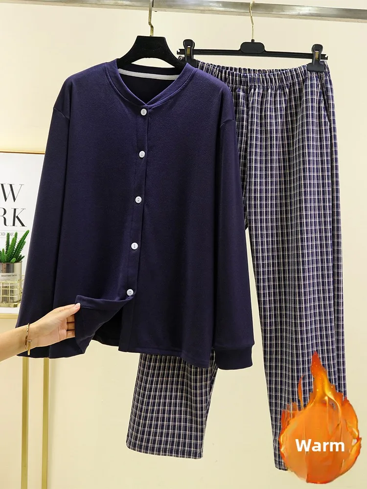 

Thiened Winter Home Clothes Set for Men Long Sve Spwear Large Size Open Cardigan Long Pants Two Piece Set Warmth Guar...