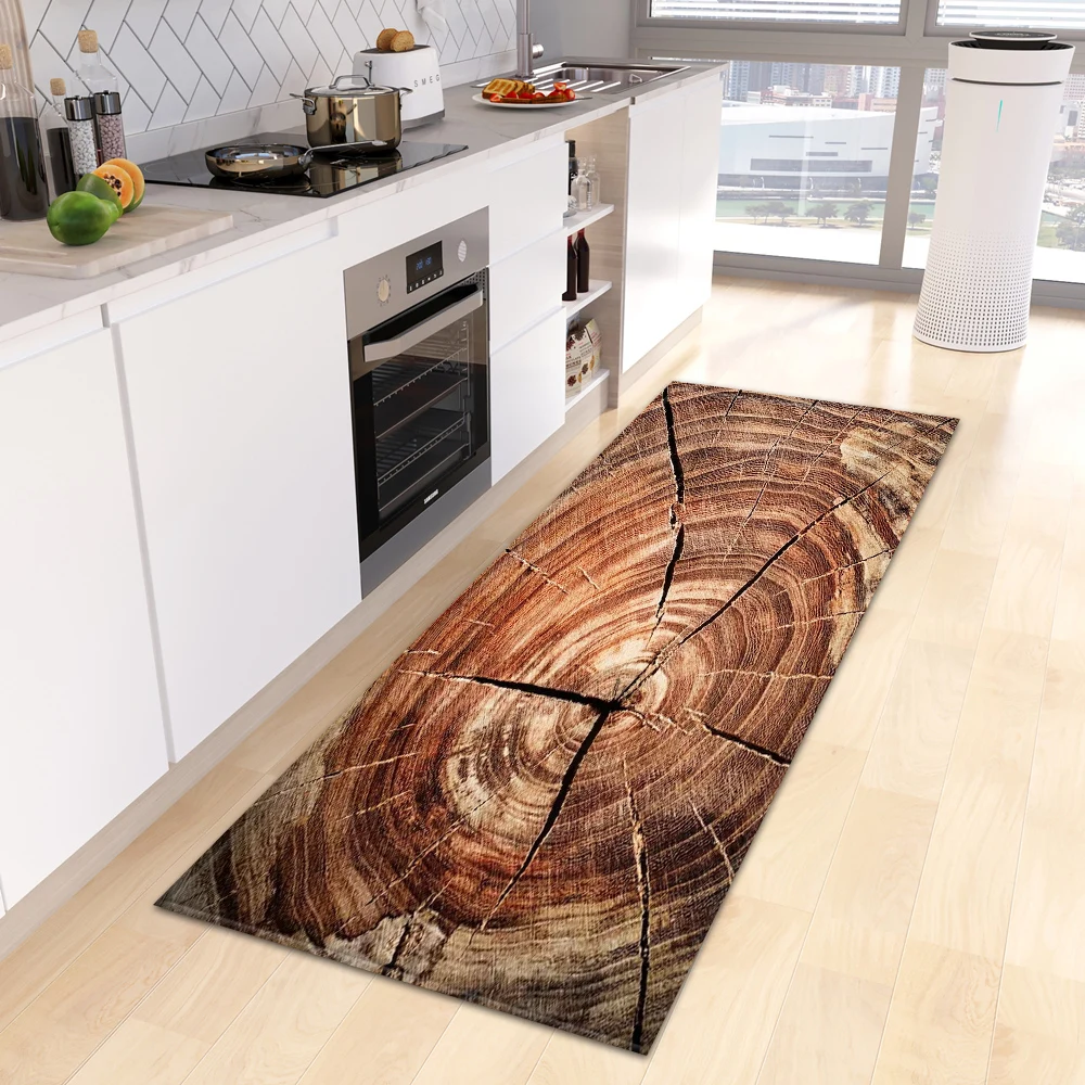 Wood Grain Kitchen Rug House Entrance Doormat Hallway Bedroom Floor Non-Slip Foot Carpet Living Room Bath Balcony Decoration Mat