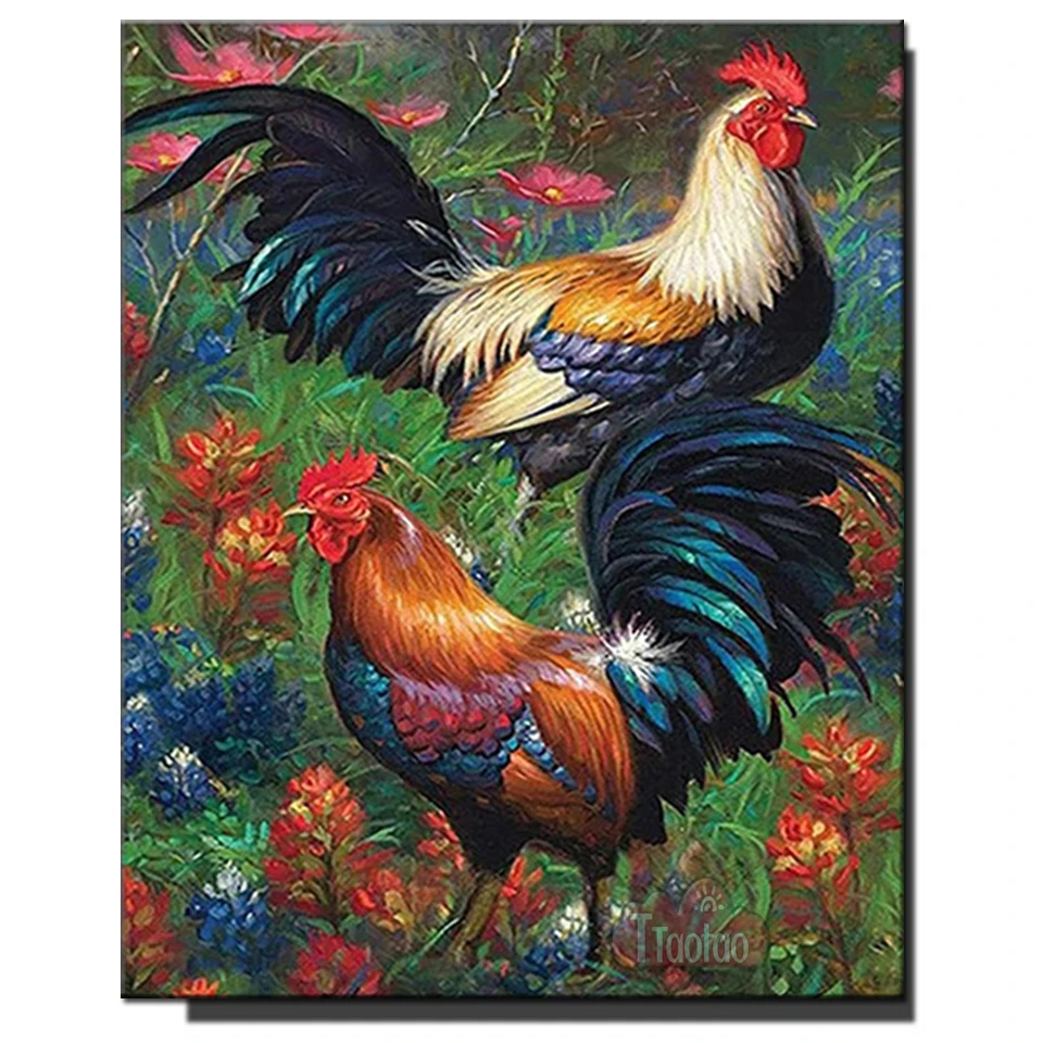 DIY Diamond Painting Rooster Farm Picture 5D Diamond Mosaic Embroidery Flower Poultry Handmade Rhinestone Wall Decor Art Mural