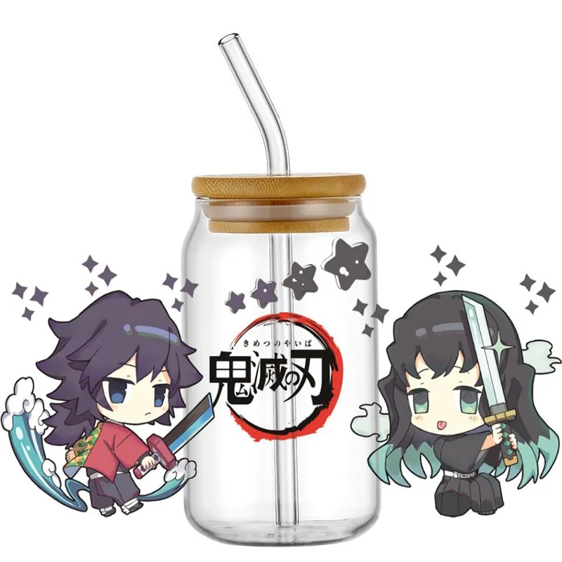 Miniso Demon Slayer Popular anime pattern 16oz UV DTF Libbey Wrap Tumbler Stickers Glass Can Selfadhesive Waterproof