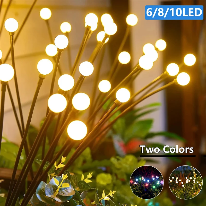 6/8/10 LED Solarne lampy ogrodowe Zasilane światłami Firefly Dekoracja ogrodu na zewnątrz Światła krajobrazowe Fajerwerki Firefly Lampy trawnikowe