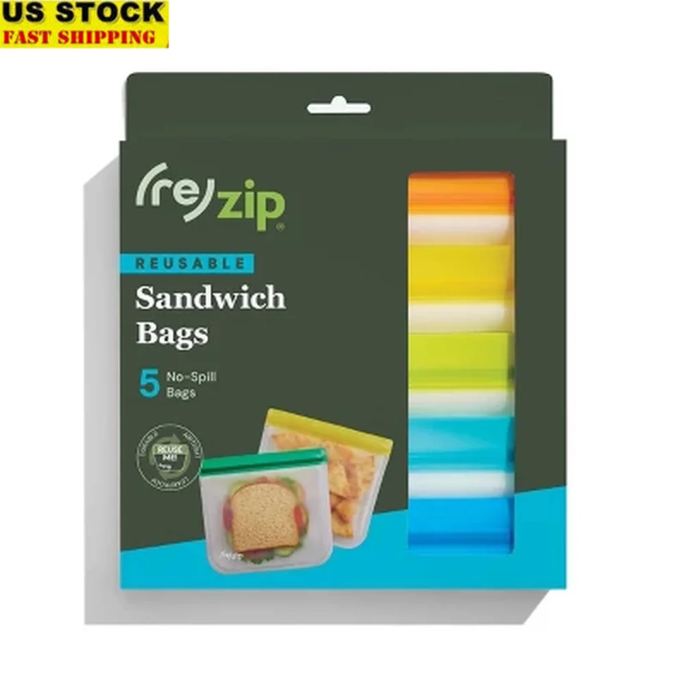 

Многоразовые герметичные сэндвич-мешки, набор из 5 герметичных пакетов для приготовления еды, безопасные для еды, водонепроницаемые сумки для закусок, ланч-бокс для путешествий