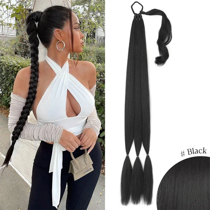 

Braided Ponytail Extensions 30'' with Rubber Band Hair Braids Pony Tail Long Straight Natural Synthetic Fake Hair Braid FakeTail