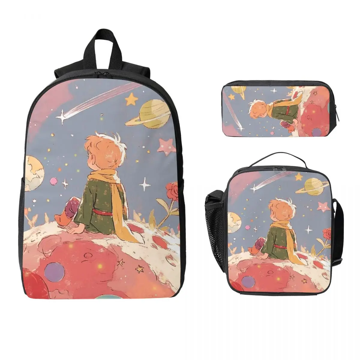 

Anime Cartoon Little Prince Backpack Boys Girls BookBag School Bag Computer Shoulder Bags 3ps Insulated Lunch Bag Pencil Case