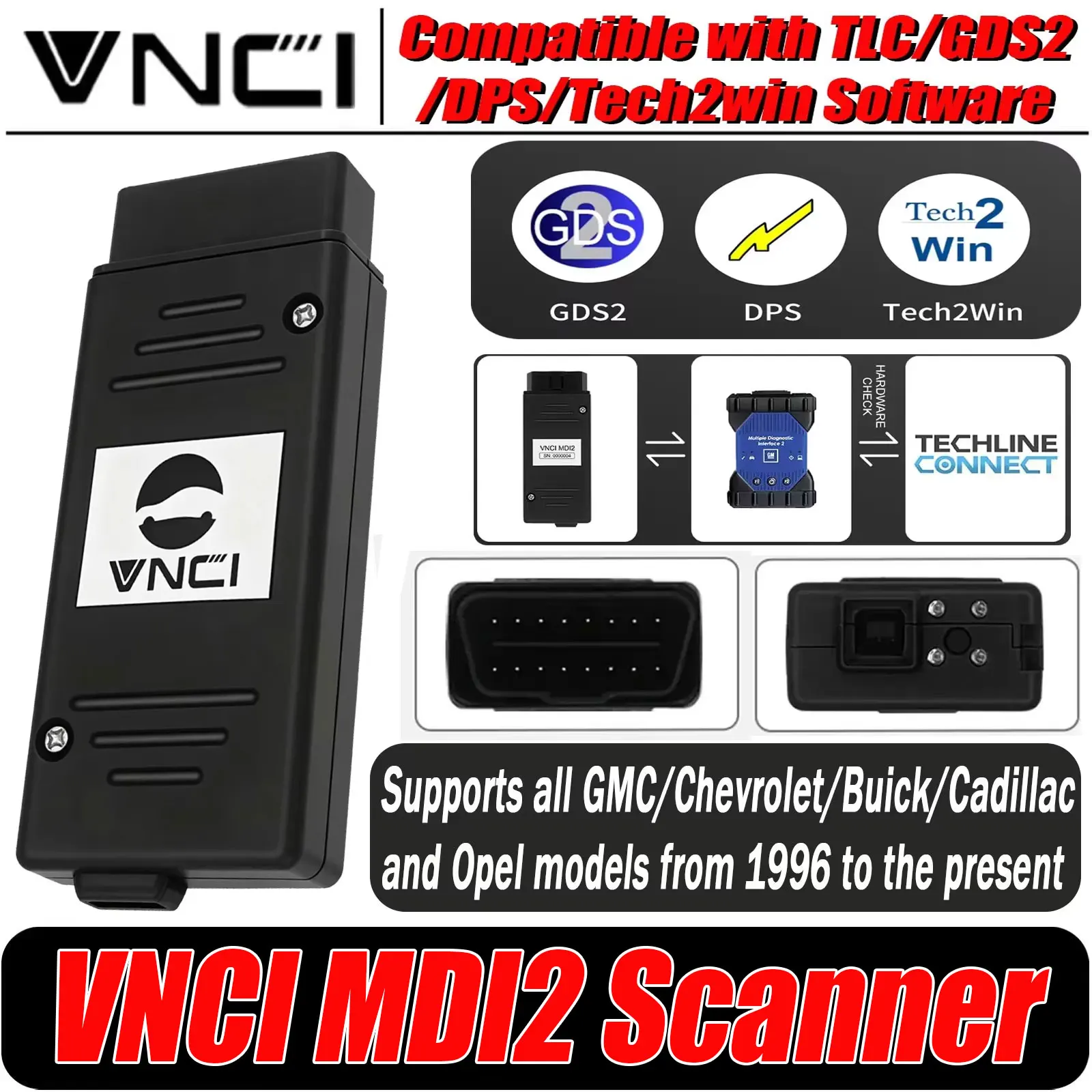 VNCI MDI2 Diagnostic for GM/Cadillac/Chevrolet/Buick Vehicle Compatible with TLC/GDS2/DPS/Tech2win Software Support CAN FD DoIP
