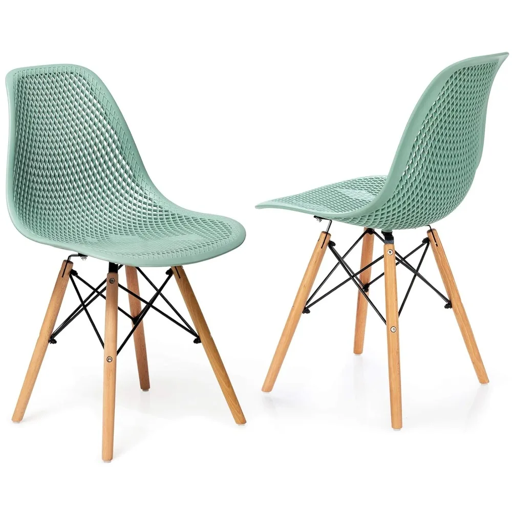 

Set of 2 Modern Dining Chairs, Outdoor Indoor Shell PP Lounge Side Chairs with Mesh Design, Beech Wood Legs, Customized