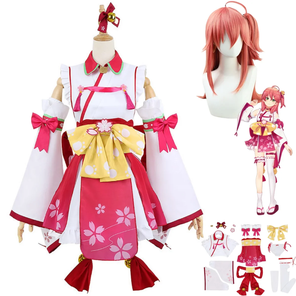 

Anime VTuber Virtual YouTuber Sakura Miko Cosplay Costume Japanese Kimono Skirt Lolita Woman Sexy Kawaii Halloween Party Suit